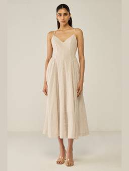 Move About Effortlessly - Brown And White Striped Fit And Flare Midi Dress