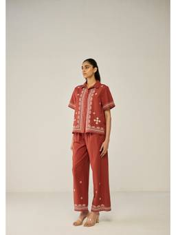 Move About Effortlessly - Burgundy Embroidered Co-Ord Sets