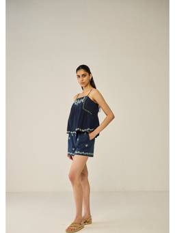 Move About Effortlessly - Navy Blue Embroidered Short Sets