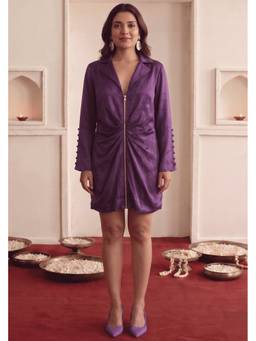 Western Era - Purple Cotton Satin Long Jacket Dress