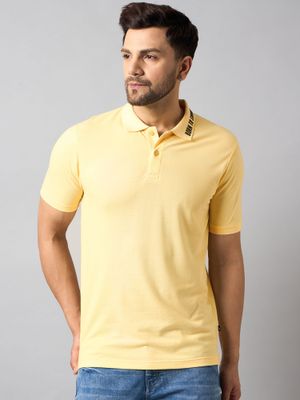 Boys Light Yellow Solid Loose Fit Polo T-Shirt