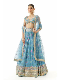 Gopi Vaid - Zil Lehenga with Blouse and Dupatta- Blue