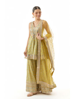 Gopi Vaid - Simoni Kurti with Palazzo and Dupatta - Yellow (Set of 3)