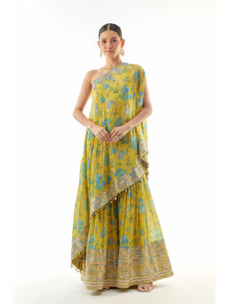 Gopi Vaid - Sumedha One Shoulder Sharara with Kurti - Yellow