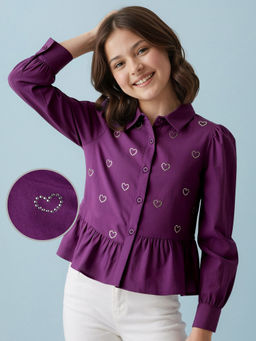 Arias by LARA DUTTA - Purple Embellished Cotton Regular Shirt