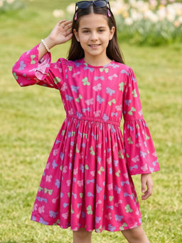Arias by LARA DUTTA - Pink Printed Polyester Regular Dress