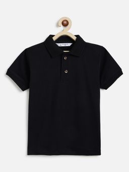Campana - Black Solid Cotton Regular Polo T-Shirt