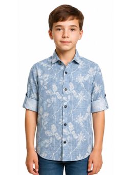 CHARCHIT - Blue Floral Cotton Regular Shirt