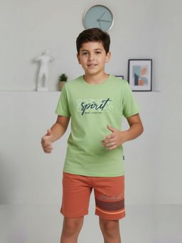 HELLCAT - Green Printed Cotton Blend Regular T-Shirt and Shorts