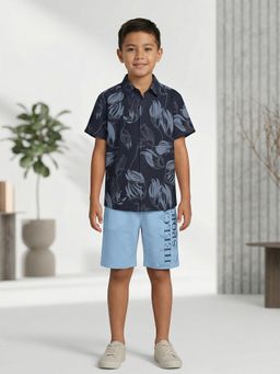 HELLCAT - Navy Blue Printed Cotton Blend Co-Ord Set