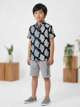 HELLCAT - Navy Blue Printed Cotton Blend Co-Ord Set