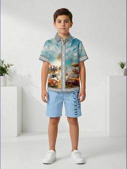 HELLCAT - Blue Printed Cotton Blend Co-Ord Set