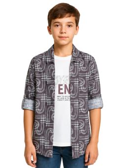 CHARCHIT - Purple Printed Cotton Blend Regular T-Shirt with Jacket