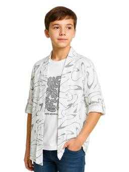 CHARCHIT - White Printed Cotton Blend Regular T-Shirt with Jacket