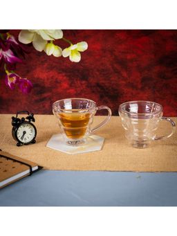 EZ Life - Borosilicate Double Walled Glass Spiral Mug with Handle - Transparent- 200 ml - Pack of 4