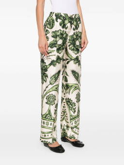 F.R.S For Restless Sleepers - Green Printed Silk Trouser (30)