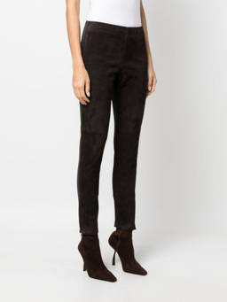 Parosh - Dark Brown Monet Slim-Fit Suede Trouser (24)