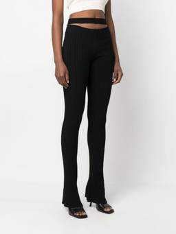 Andreadamo - Black Black Ribbed Knit Cut-Out Flared Trouser (28)