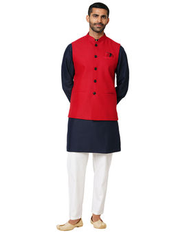 Indivisual - Men's Twill Weave Crimson Red Nehru Jacket