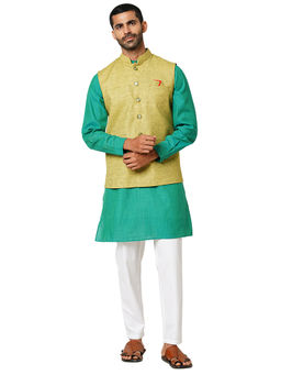 Indivisual - Men's Two tone Yarn Dyed Green Oasis Nehru Jacket