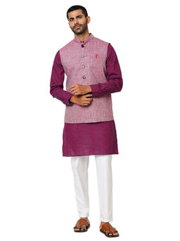 Indivisual - Men's Two tone Yarn Dyed Maroon Oak Nehru Jacket