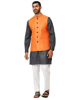 Indivisual - Men's Basket Weave Orange Slice Nehru Jacket