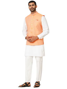 Indivisual - Men's Two tone Dobby Peach Apricot Nehru Jacket