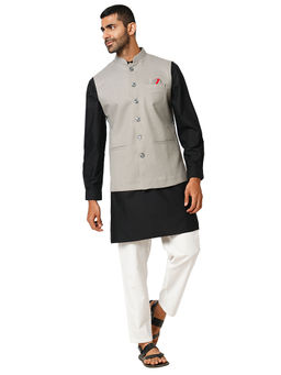 Indivisual - Men's Jacquard Pearl Grey Nehru Jacket