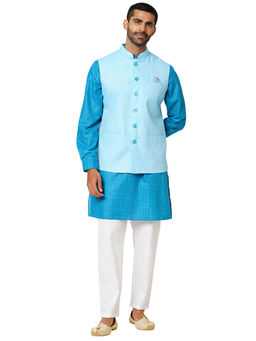 Indivisual - Men's Two tone Dobby Sky Blue Nehru Jacket