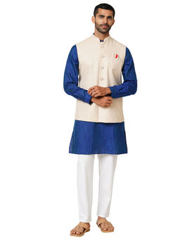 Indivisual - Men's Two tone Dobby Vintage Beige Nehru Jacket