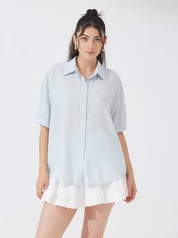 Depano - Sky Blue Relaxed Shimmer Shirt