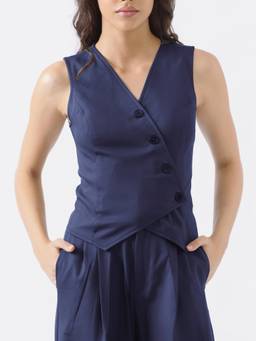NEF'S Finds - Navy Blue Wrap Top