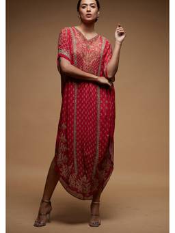 Nirraamyaa - Red Printed Kaftan Dress
