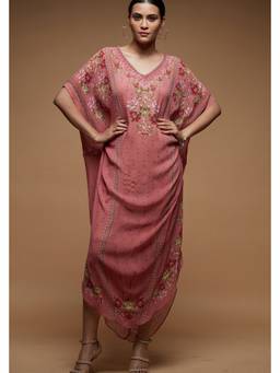 Nirraamyaa - Pink Printed Kaftan Dress