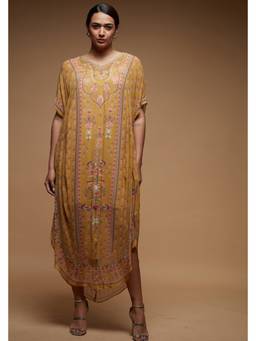 Nirraamyaa - Mustard Printed Kaftan Dress