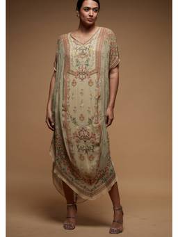 Nirraamyaa - Beige Printed Kaftan Dress