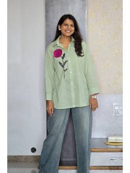 Pink Tree - Green Ghingham Blossom Shirt
