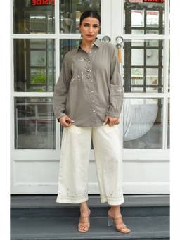 Rangsutra - Bagh Cotton Full Sleeve Grey Hand Embroidered Top
