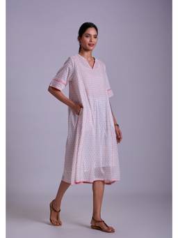 Rangsutra - Suhani Pink Flared Cotton Dress