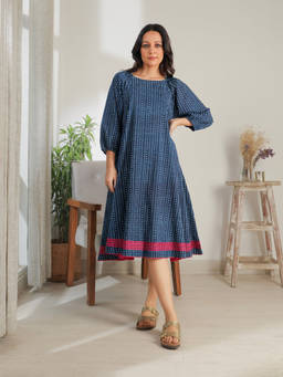 Rangsutra - Indigo Block Printed Dress