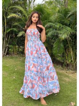 Shubh Shree Studio - Multi Colour Petal Fusion Off-Shoulder Flared Dress