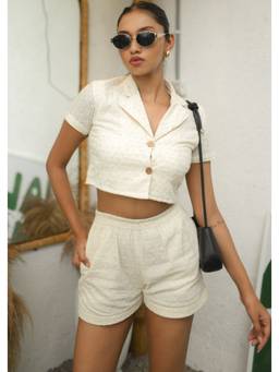 Shubh Shree Studio - Off White Boss Babe Crop Shirt