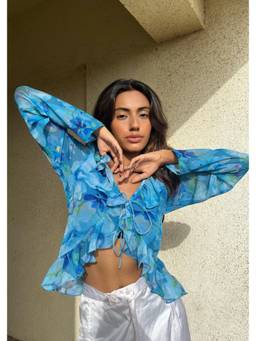 Shubh Shree Studio - Women Blue Flirty Ruffle Top