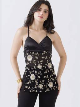 NEF'S Finds - Black Floral Printed Chand Top