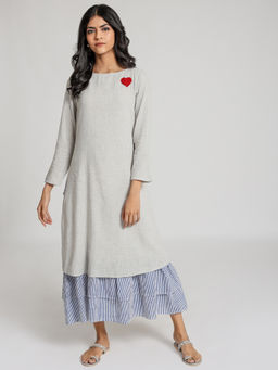 Gulaal - Grey Cotton Heart Embroidery Dress