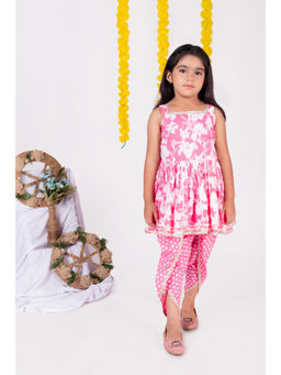 Aatya Kiids - Pink Floral Printed Kurti with Dhoti (Set of 2)