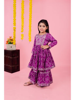Aatya Kiids - Purple Bandhani Printed Kurta with Sharara (Set of 2)