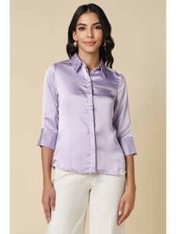 Allen Solly - Women Purple Solid Three Fourth Sleeves Regular Fit Formal Shirt