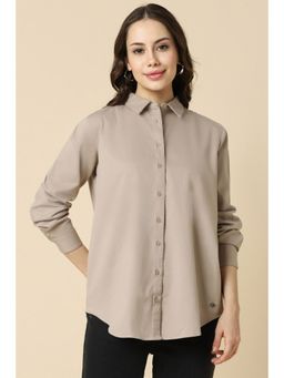 Allen Solly - Women Taupe Solid Full Sleeves Regular Fit Formal Shirt