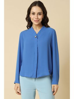 Allen Solly - Women Blue Solid Full Sleeves Regular Fit Formal Shirt